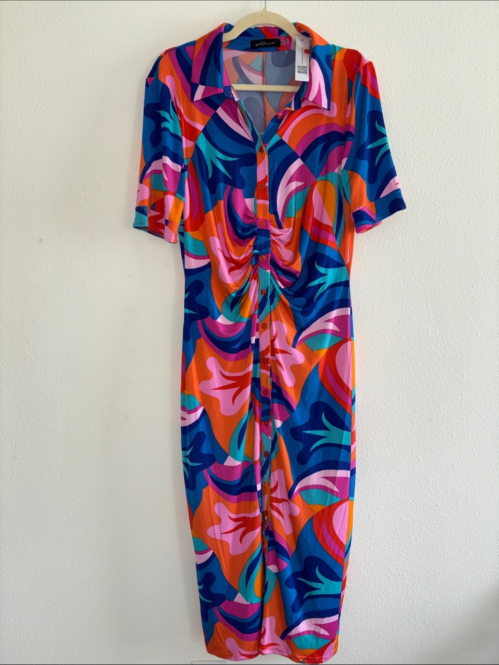 Vibrant Abstract Print Maxi Dress - Blue/Pink/Orange